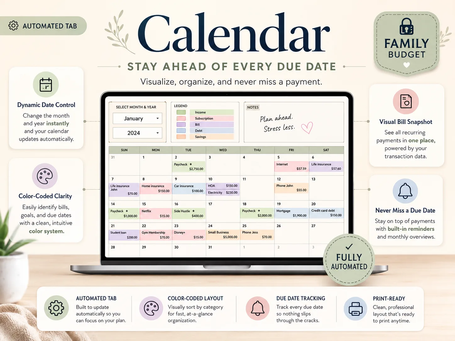 Family Organizer Bundle preview — automated calendar
