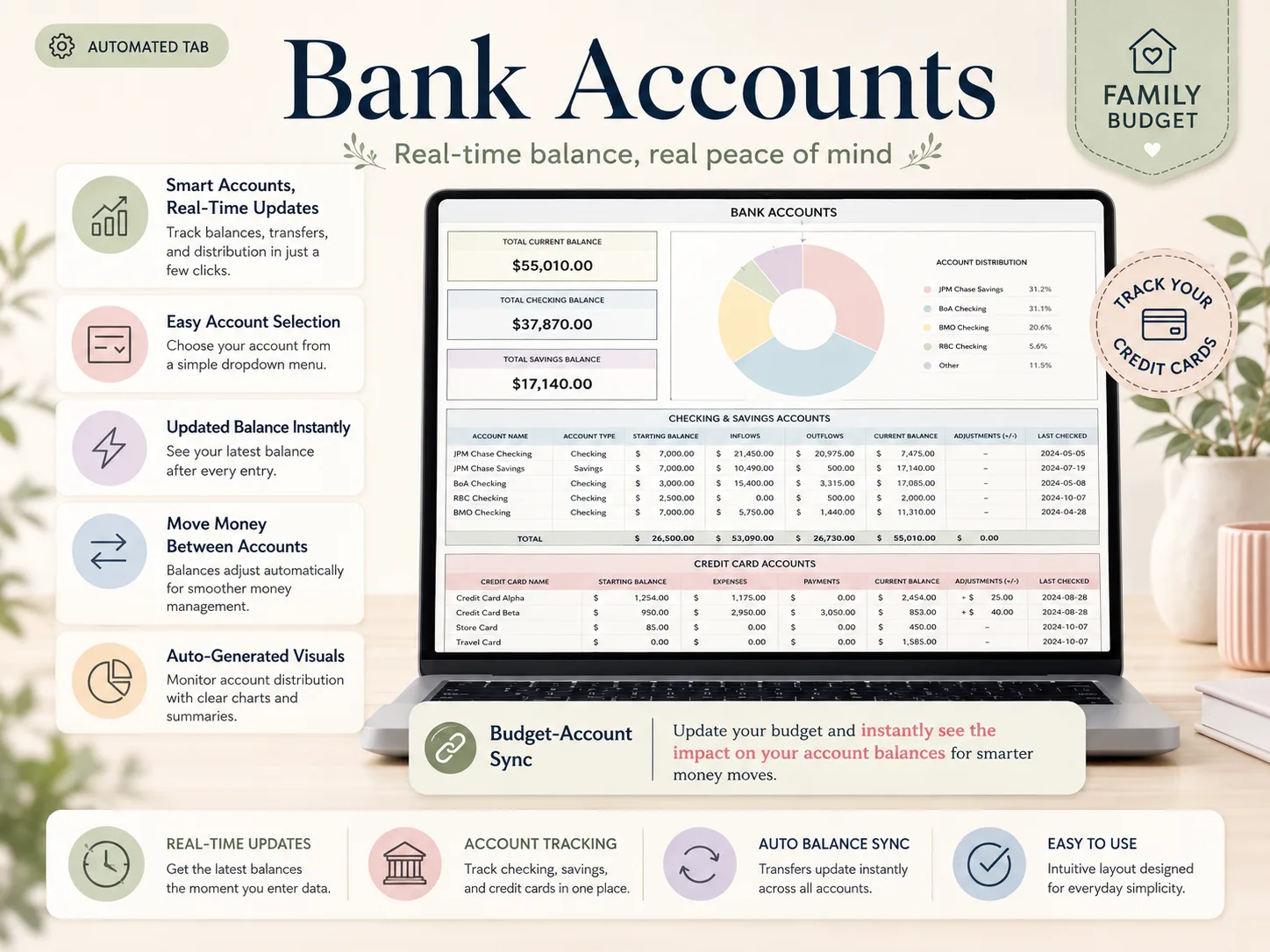 Family Organizer Bundle preview — bank accounts
