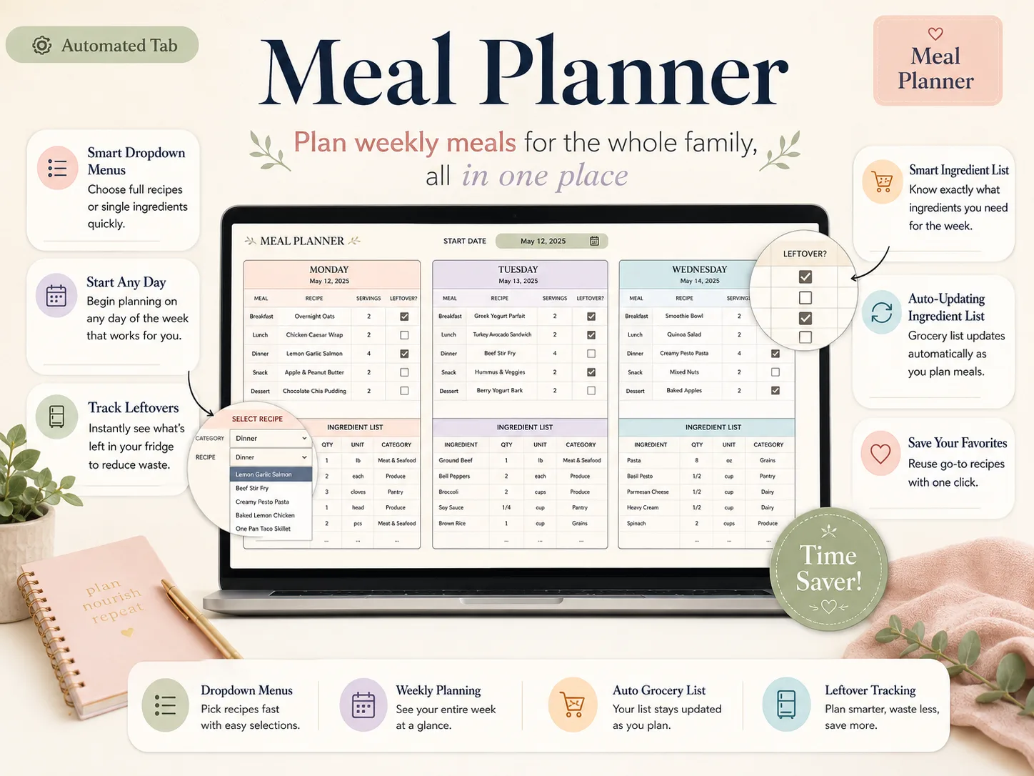 Family Organizer Bundle preview — meal planner